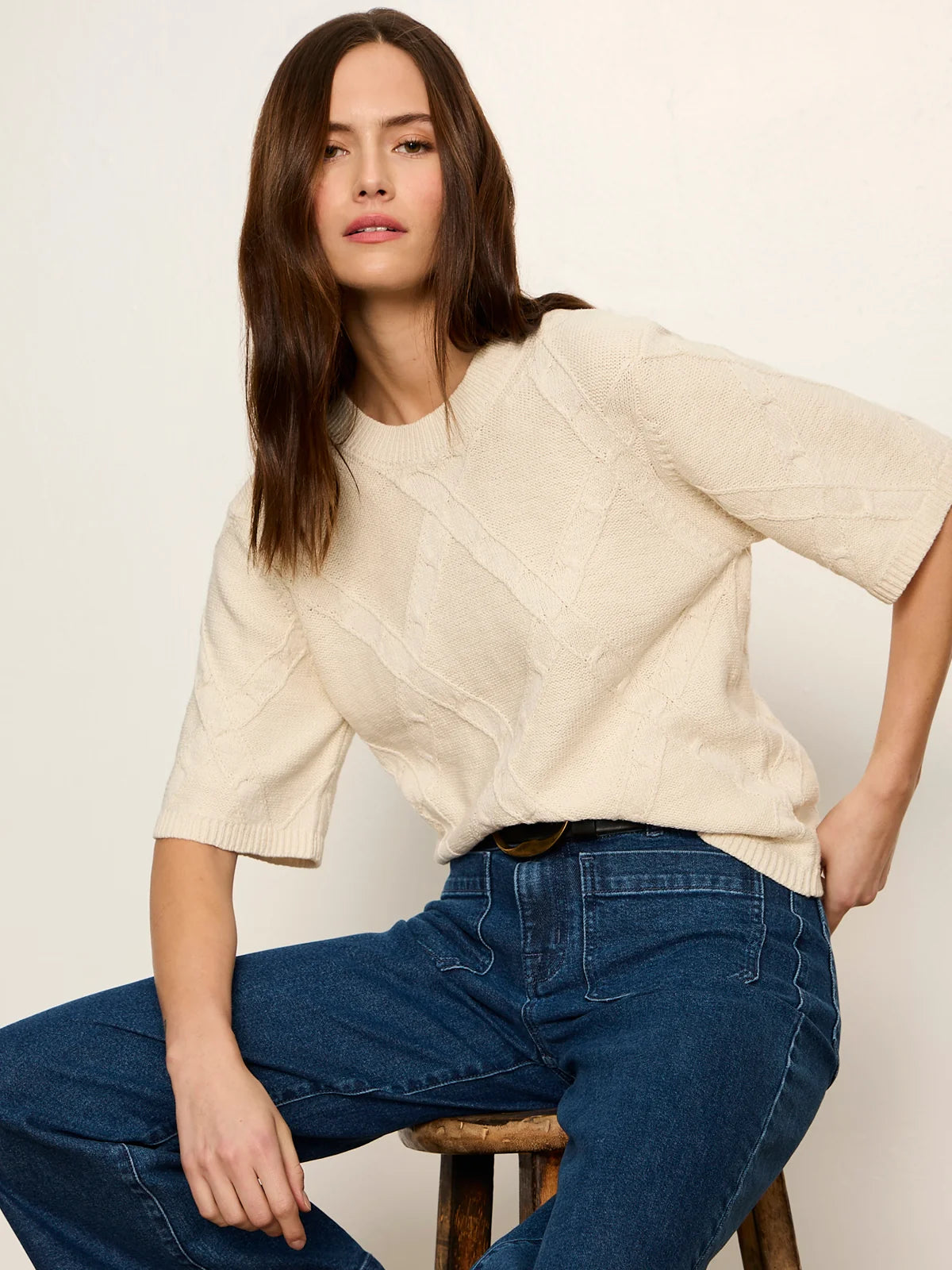 Diamond Stitch Sweater Tee by Sanctuary in Bone