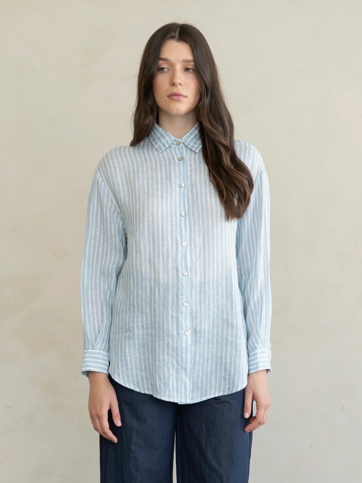 Striped Linen Essential Shirt by elle grey in Blue Stripe