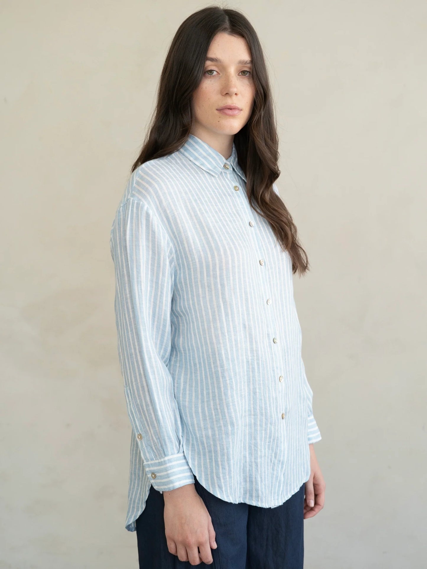 Striped Linen Essential Shirt by elle grey in Blue Stripe