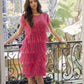 Kayla Fringe Plisse Satin Dress by Wild Cosmos in Hot Pink
