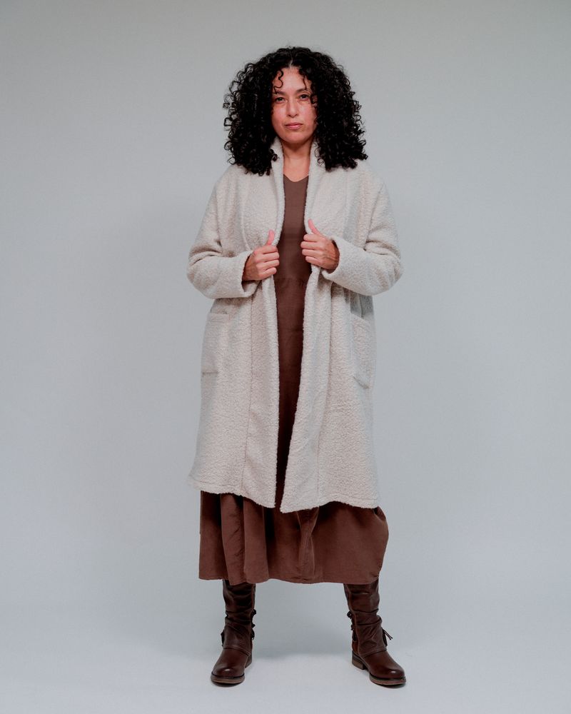 Lapel Collar Open Jacket by SAGA in Sand