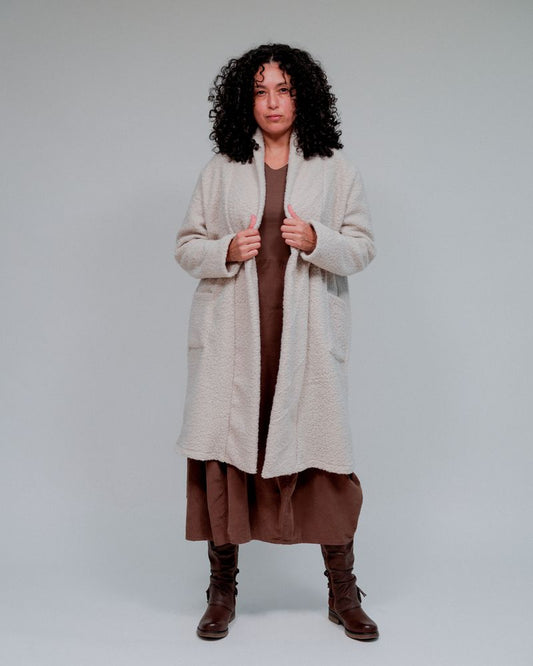 Lapel Collar Open Jacket by SAGA in Sand
