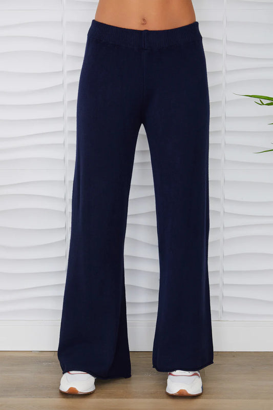 Italian Viscose Knit Cozy Flared Pant by Milio Milano in Navy