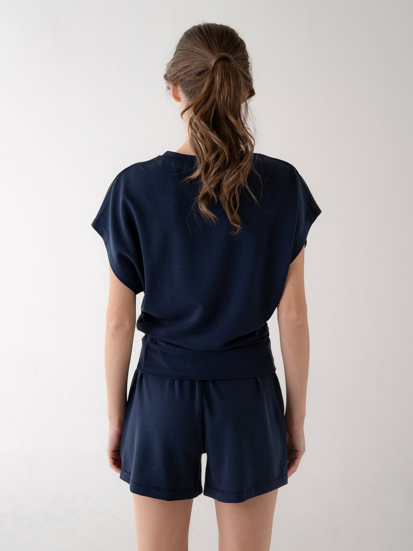 Side Ruching Short Sleeve Top by elle grey in Slate Navy