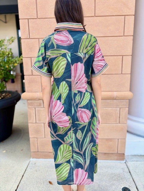 Talina Dress by Dolma in Green & Pink