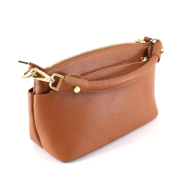 Genuine Leather Crossbody Handbag by Pretty Persuasions in Caramel