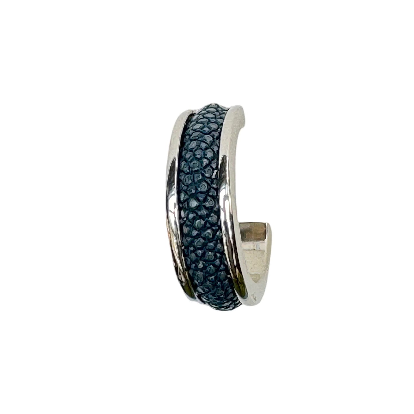 LUNA White Gold Plated Earring Shagreen Inlay Navy by VIVO Studios