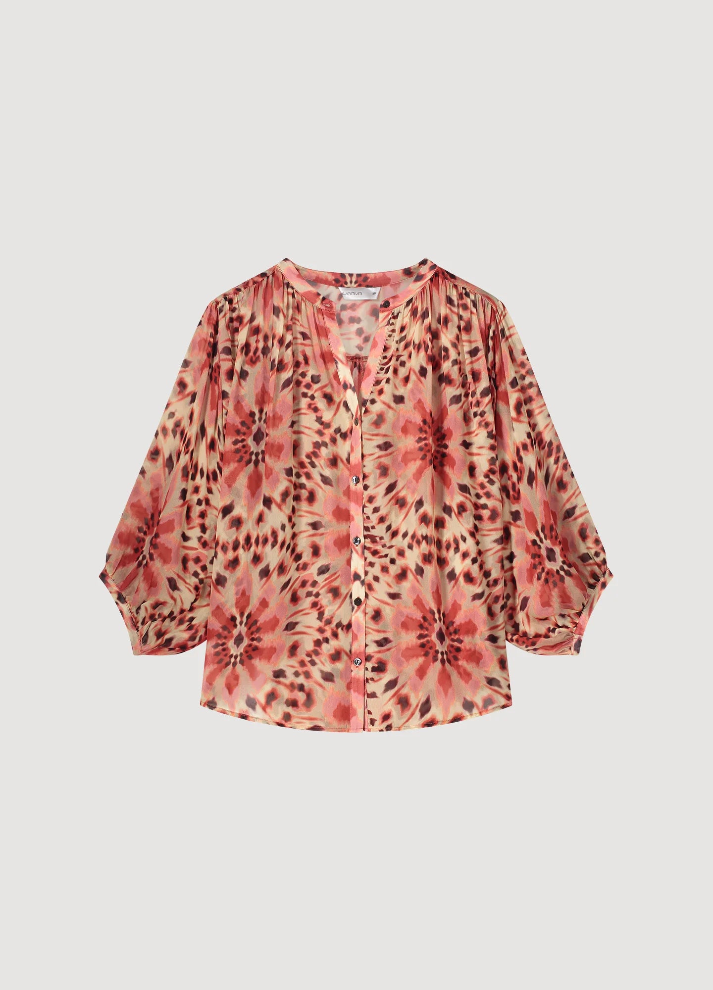 Flared Tie-Dye Flower Blouse by Summum in Bright Coral