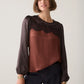 Two-Tone Lace Silky Casual Top by Summum in Dark Chocolate
