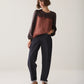 Two-Tone Lace Silky Casual Top by Summum in Dark Chocolate