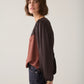 Two-Tone Lace Silky Casual Top by Summum in Dark Chocolate