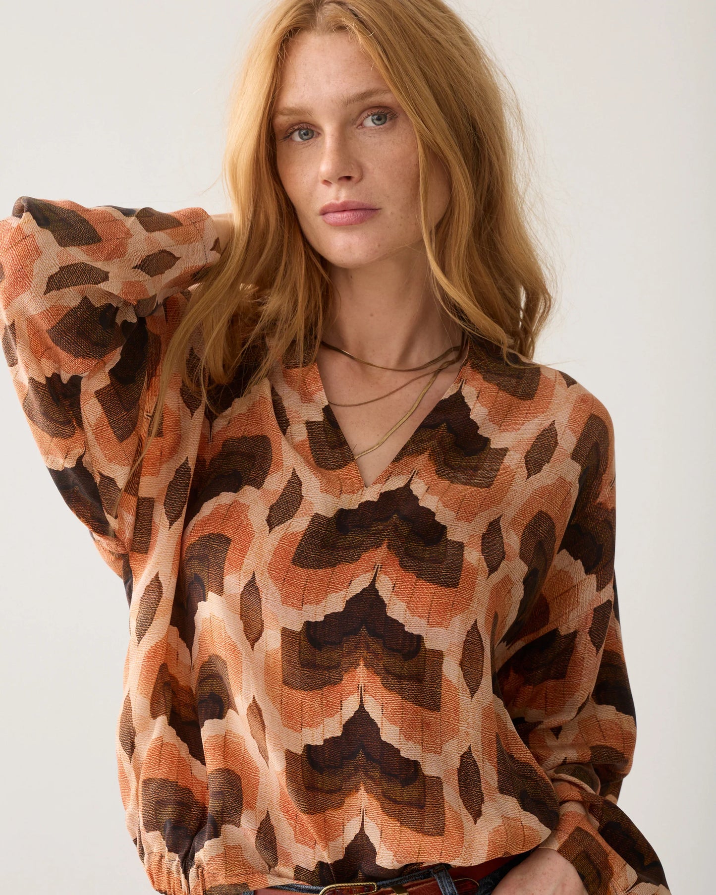 V-Neck Geometric Print Top by Summum