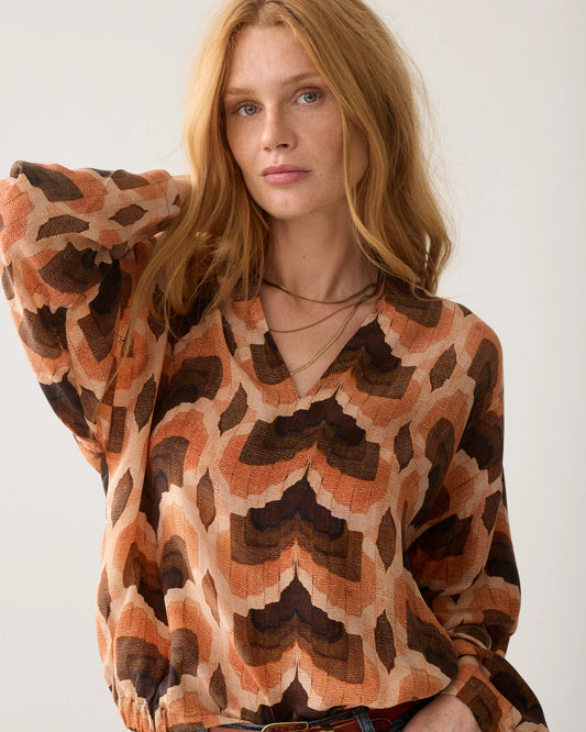 V-Neck Geometric Print Top by Summum