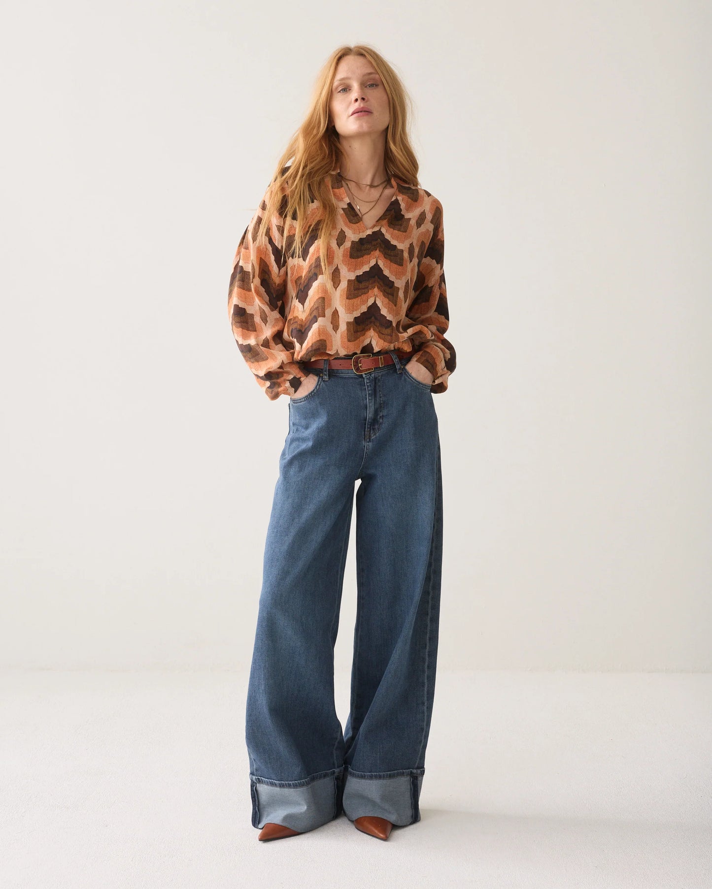 V-Neck Geometric Print Top by Summum