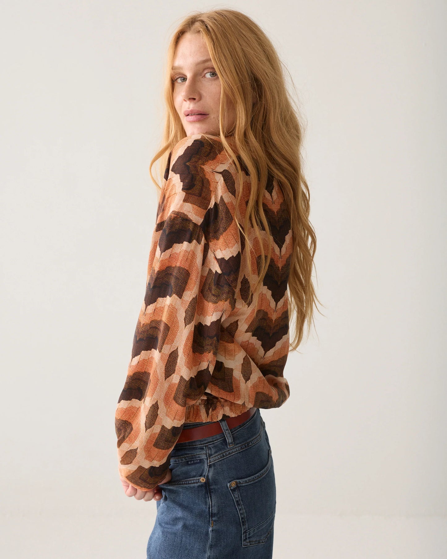 V-Neck Geometric Print Top by Summum