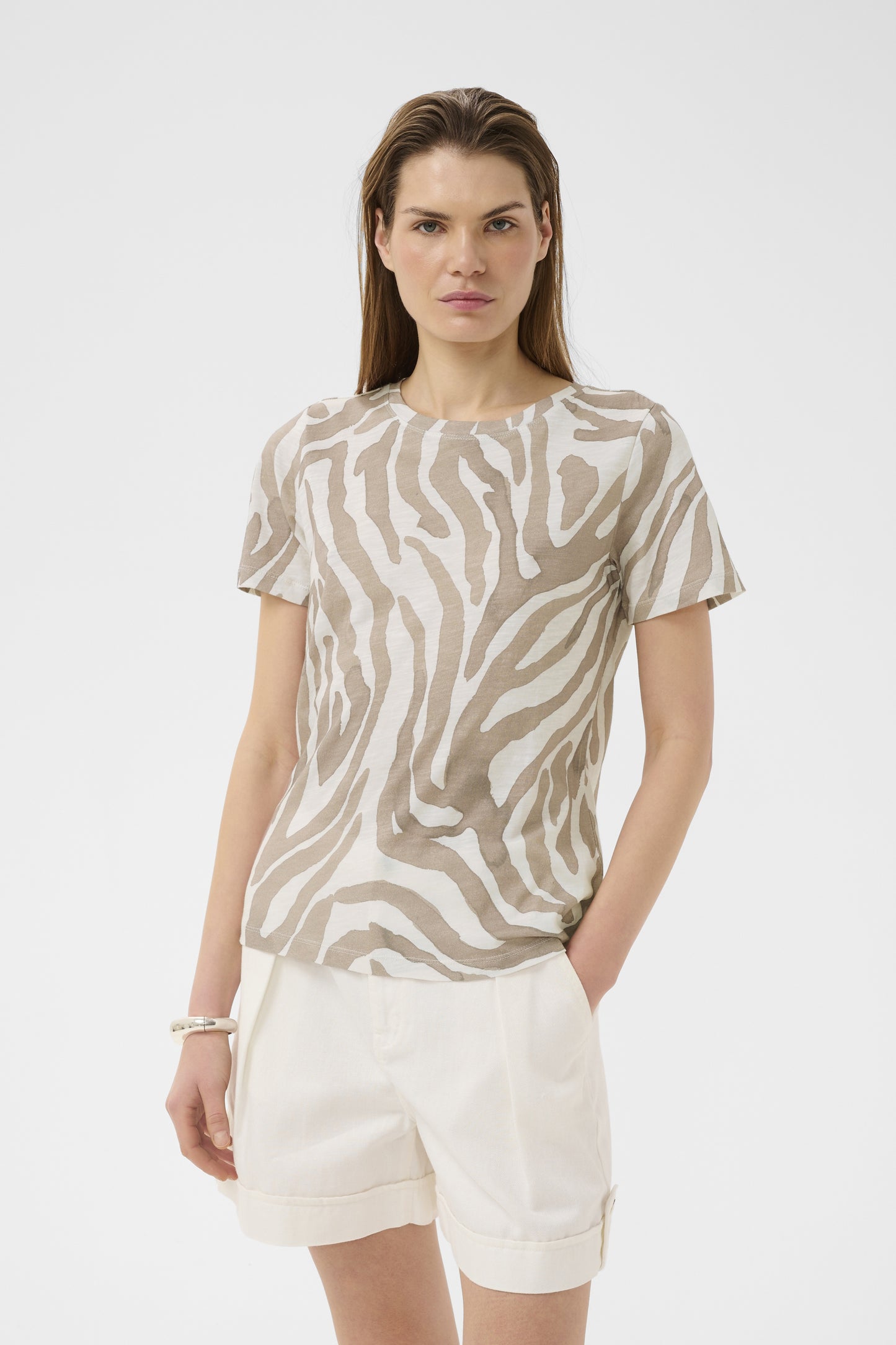Alma Print T-Shirt by InWear in Neutral Zebra