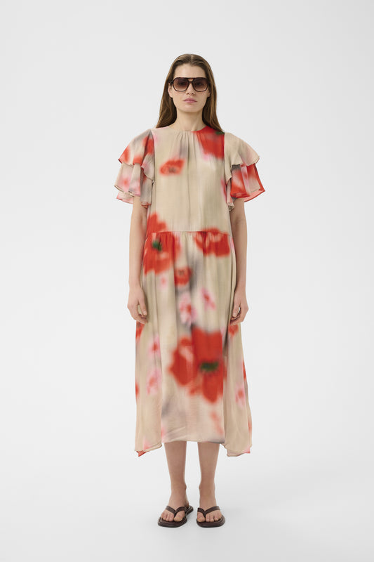 Reagan Dress by InWear in Large Blurried Poppies Red