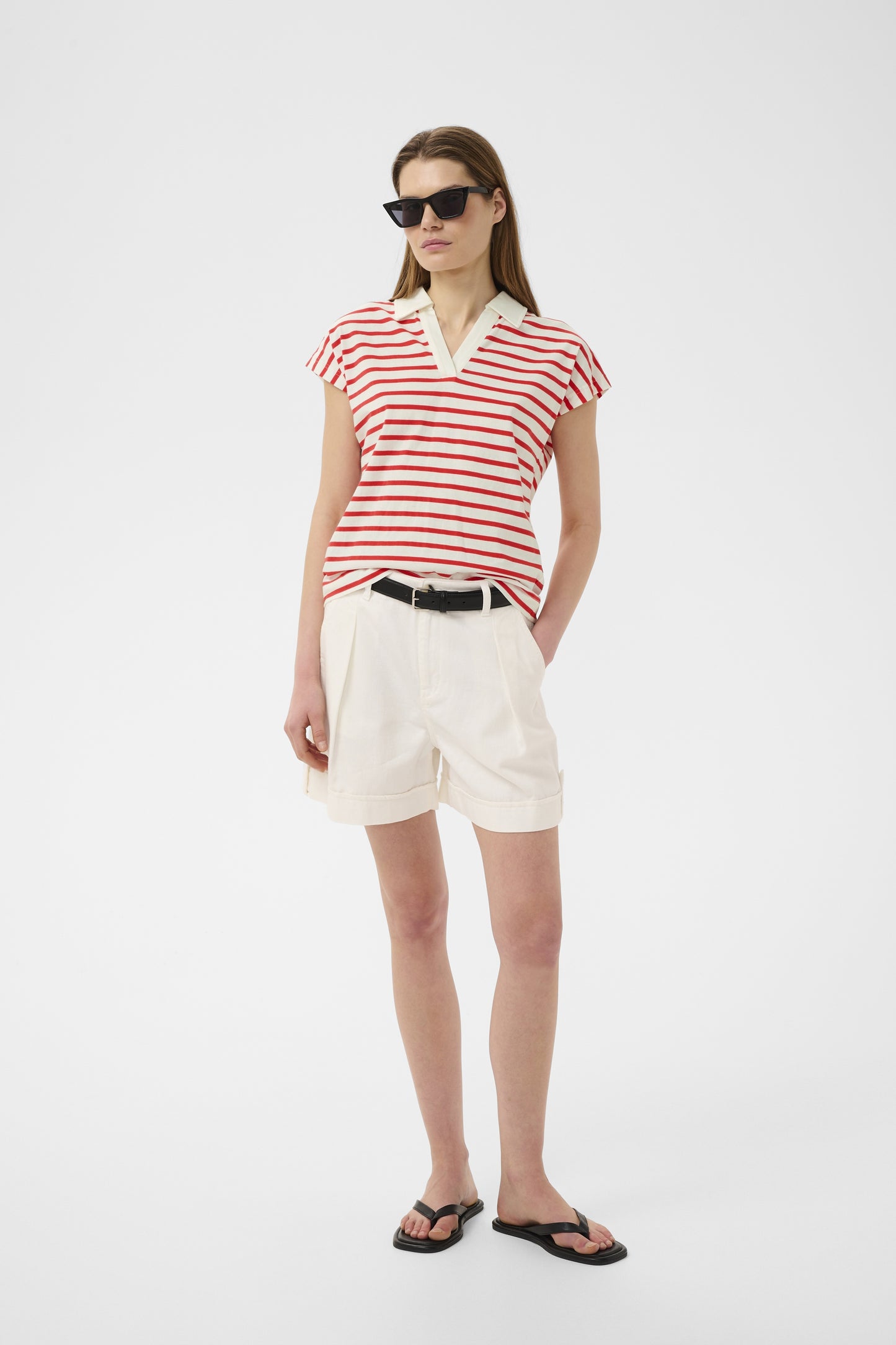 Pfia Polo T-Shirt by InWear in Red Slim Stripe