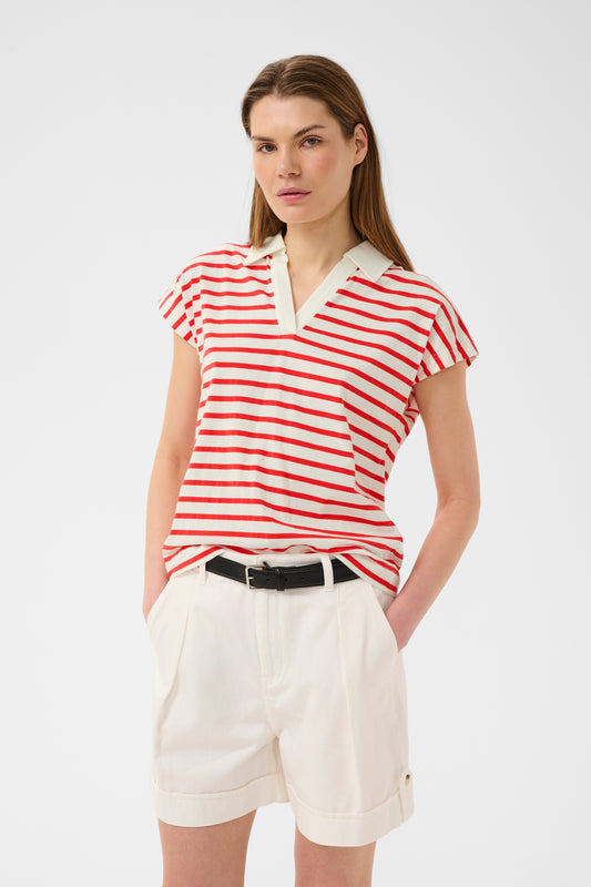 Pfia Polo T-Shirt by InWear in Red Slim Stripe