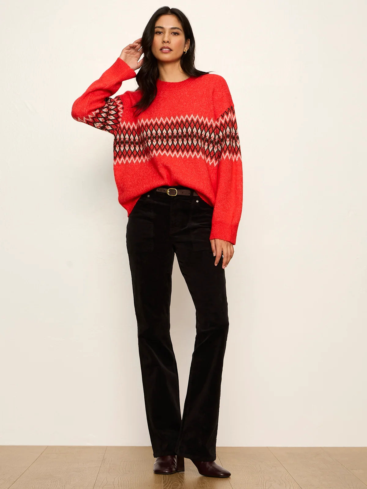 Argyle Crew Pullover by Sanctuary in Red Hot Argyle