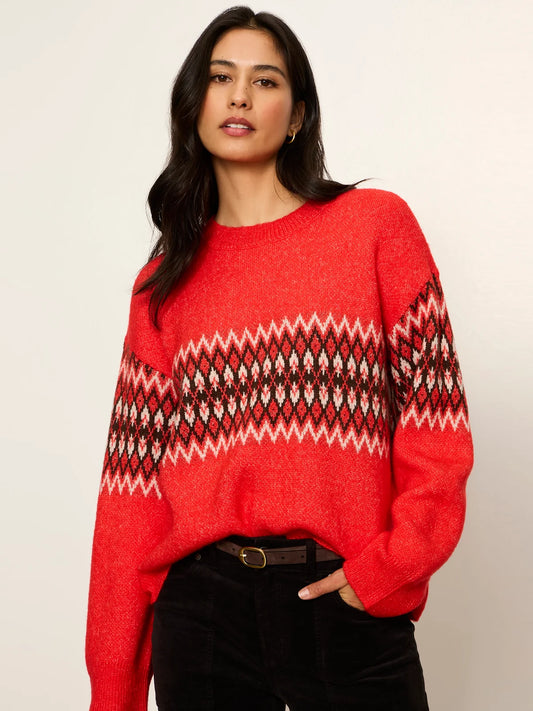Argyle Crew Pullover by Sanctuary in Red Hot Argyle