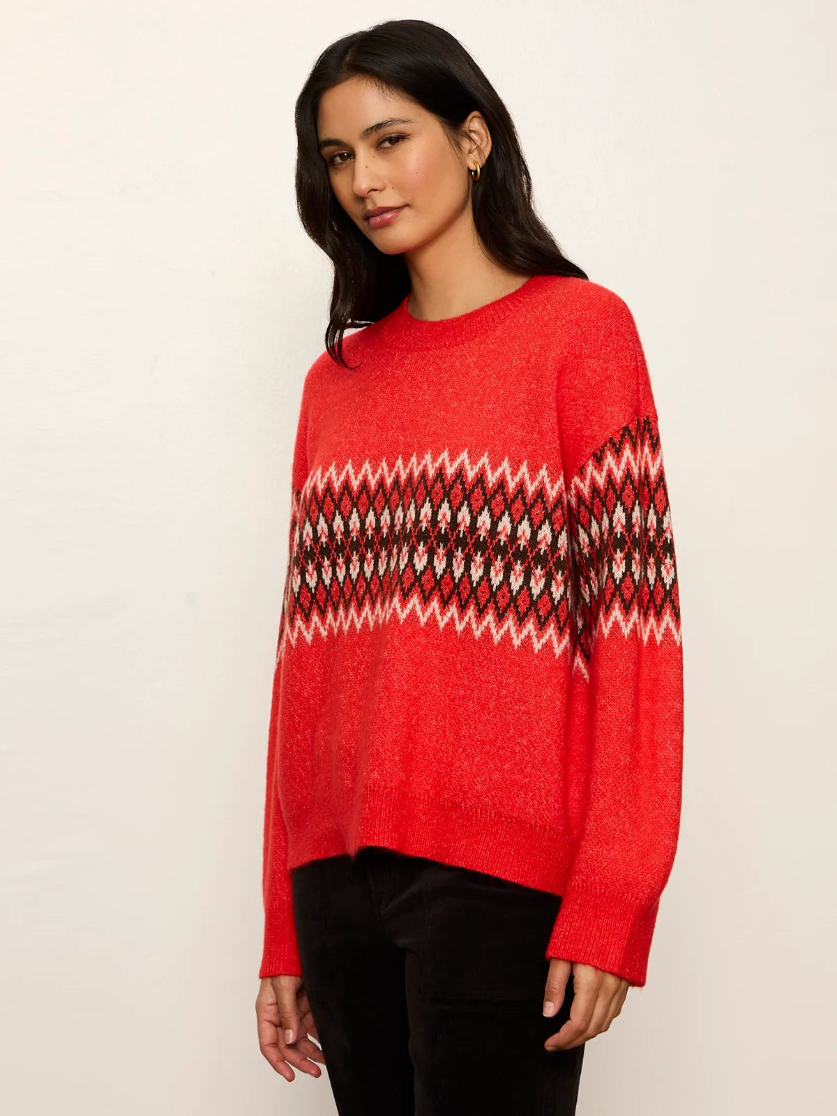 Argyle Crew Pullover by Sanctuary in Red Hot Argyle