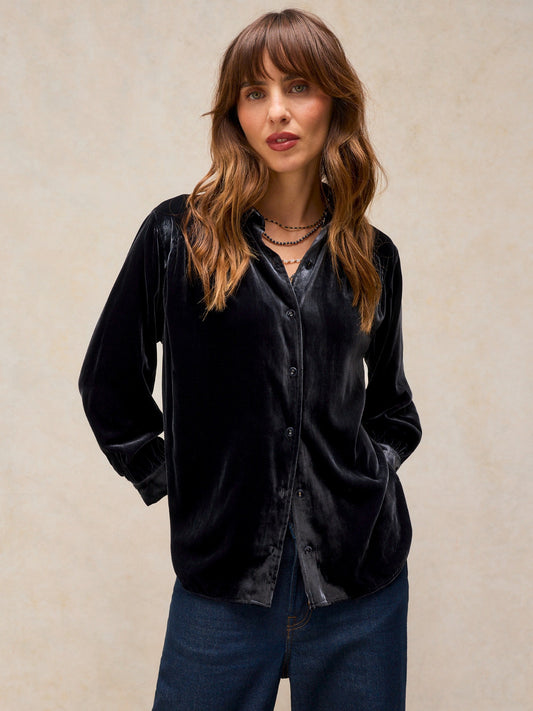 Lena Velvet Shirt by White Stuff in Mid Grey