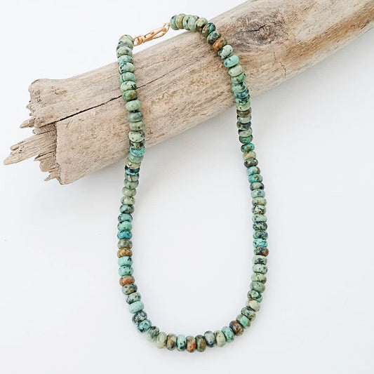 Rondelle Gemstone Layering Necklace by Virtue Jewelry Design in African Turquiose