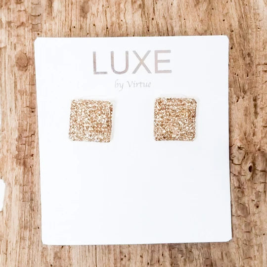 The Ella LUXE Marcasite Pave Stone Square Earring by Virtue Jewelry Design in Gold