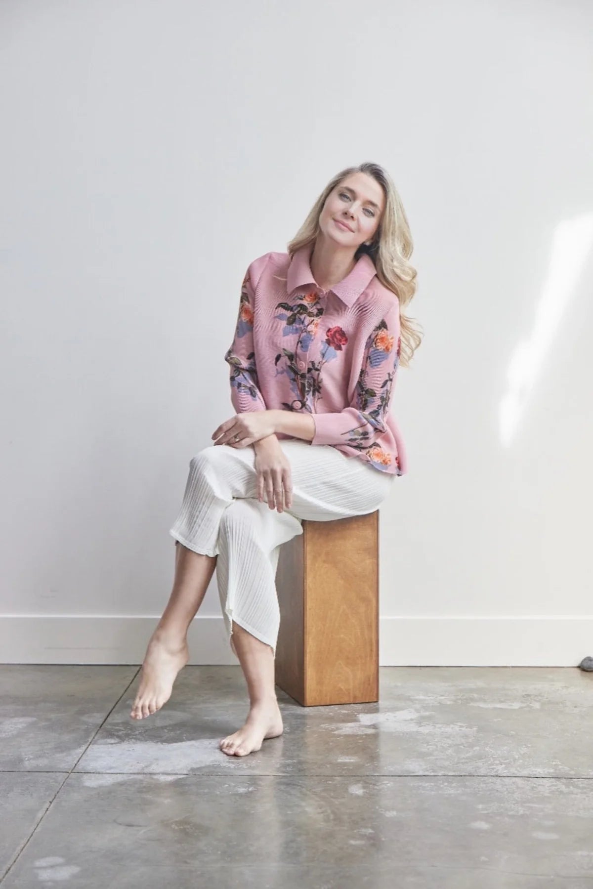 Elizabeth Rose Garden Crystal Pleats Shirt by Wild Cosmos in Pink Rose