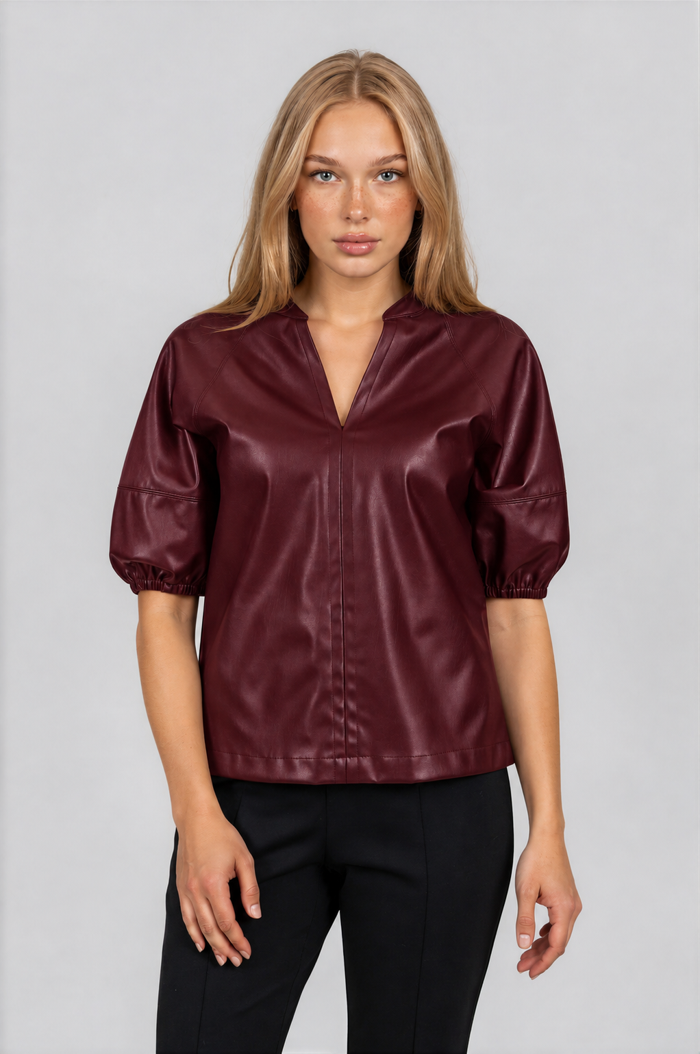 Vegan Leather Top by Scapa Lauren Perre in Burgundy