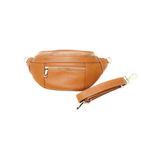 Leather Crossbody Fanny Pack by German Fuentes in Camel