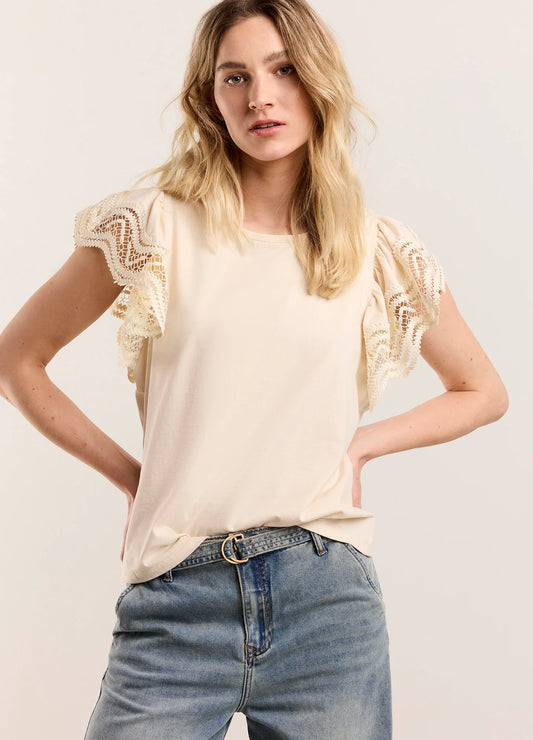 Jersey Top with Lace by Summum in Ivory