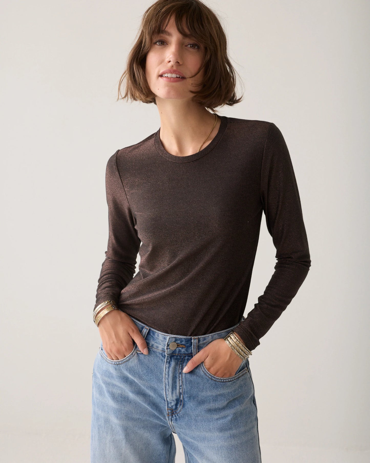 Soft Lurex Basic Jersey Tee by Summum in Dark Chocolate