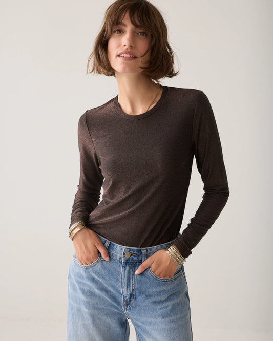 Soft Lurex Basic Jersey Tee by Summum in Dark Chocolate