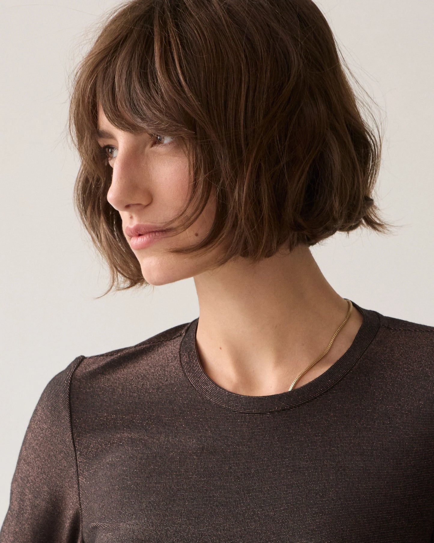 Soft Lurex Basic Jersey Tee by Summum in Dark Chocolate