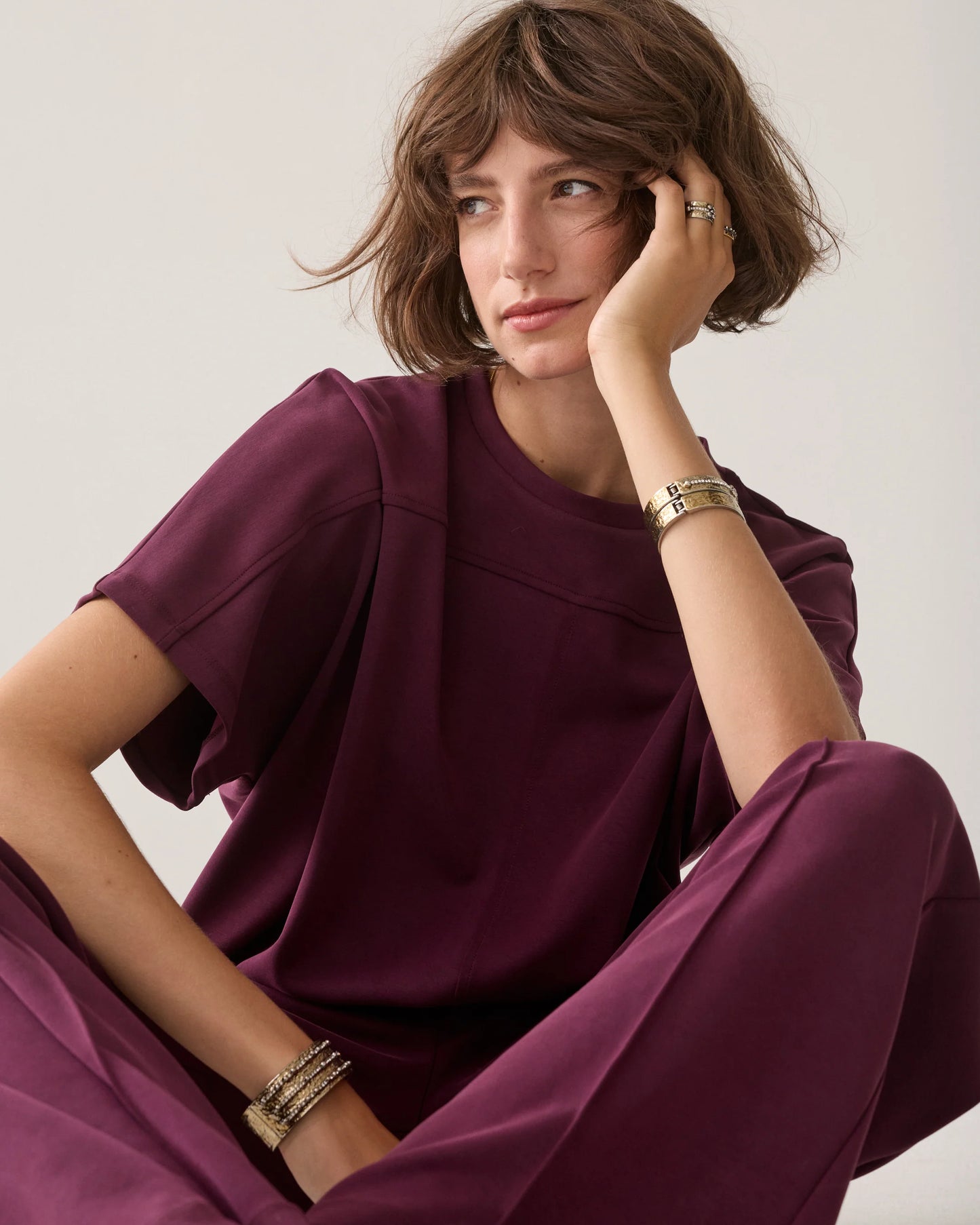 Boxy Soft Scuba Top by Summum in Dark Burgundy