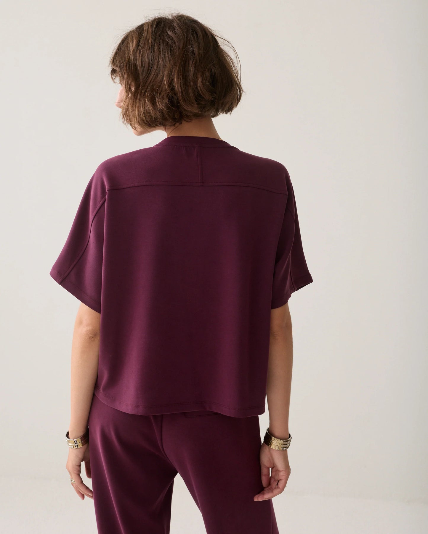 Boxy Soft Scuba Top by Summum in Dark Burgundy