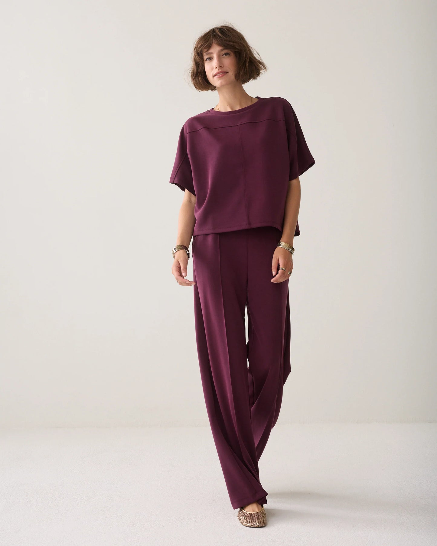 Boxy Soft Scuba Top by Summum in Dark Burgundy