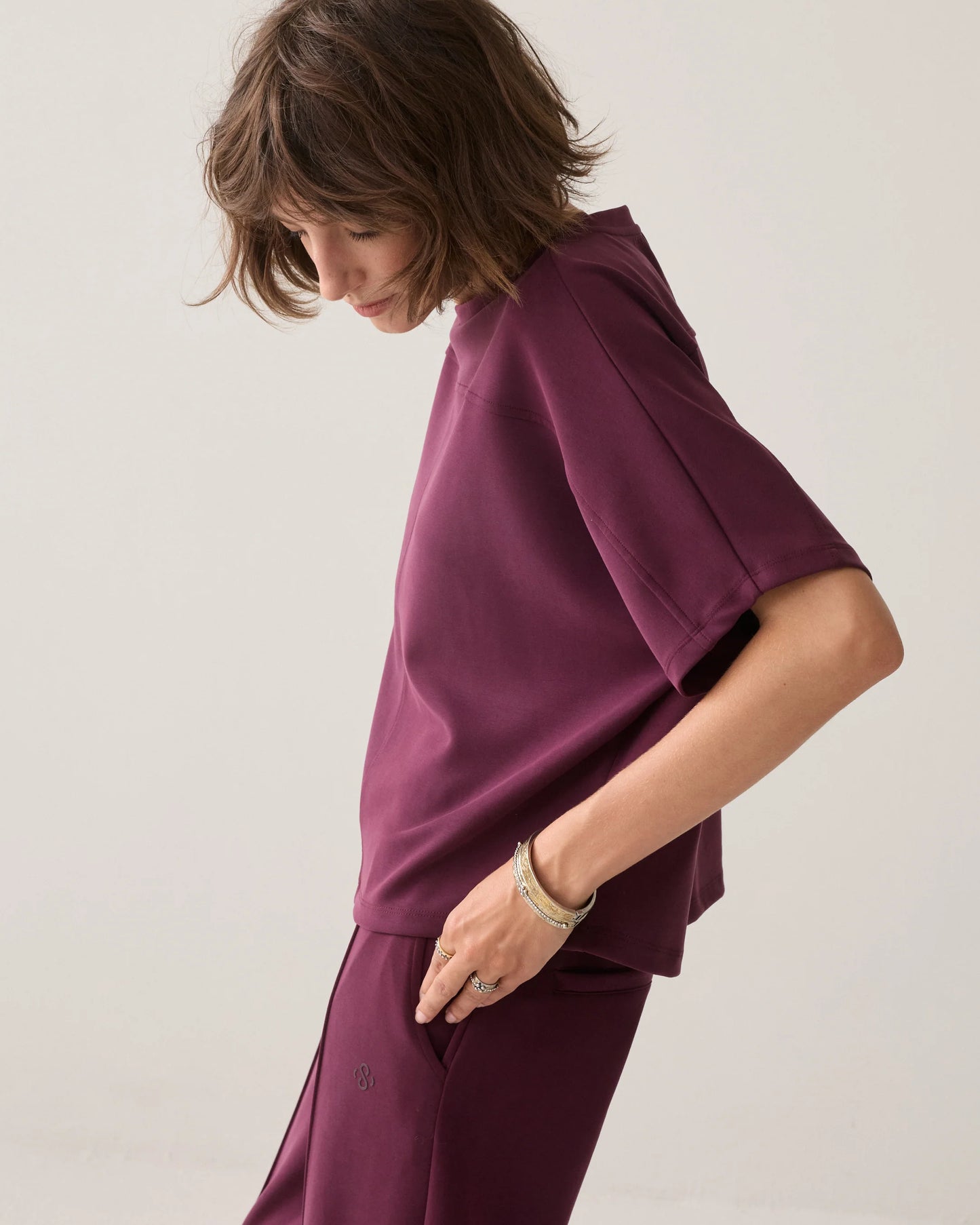 Boxy Soft Scuba Top by Summum in Dark Burgundy