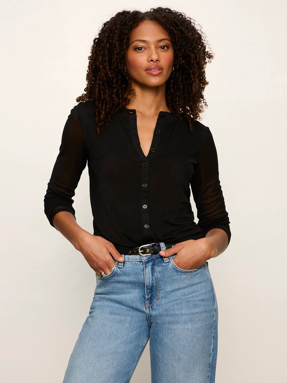 Mesh Long Sleeve Cardi by Sanctuary in Black