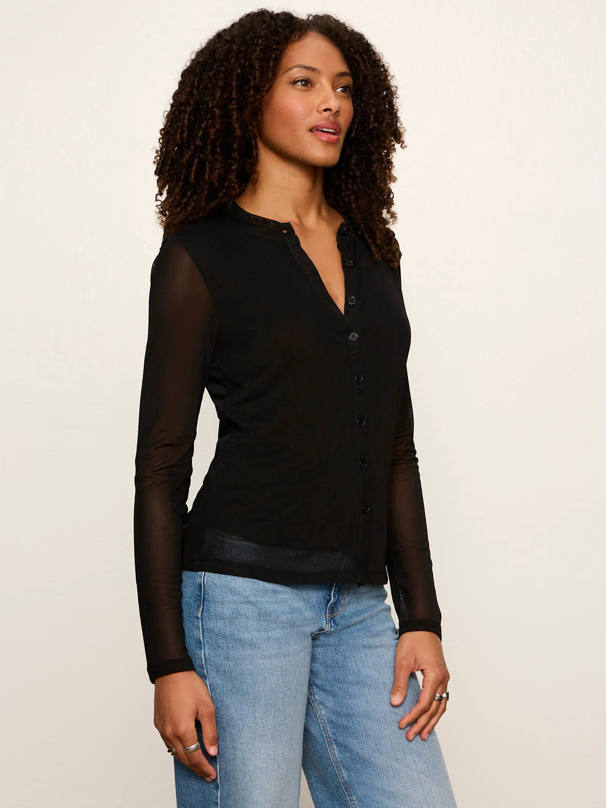 Mesh Long Sleeve Cardi by Sanctuary in Black