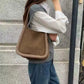 Suede-Like Microfiber Leather Sherpa Edge Bag by Pretty Persuasions in Taupe