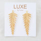 Dahlia Luxe Flat Long Palm Leaf Earring by Virtue Jewelry Design