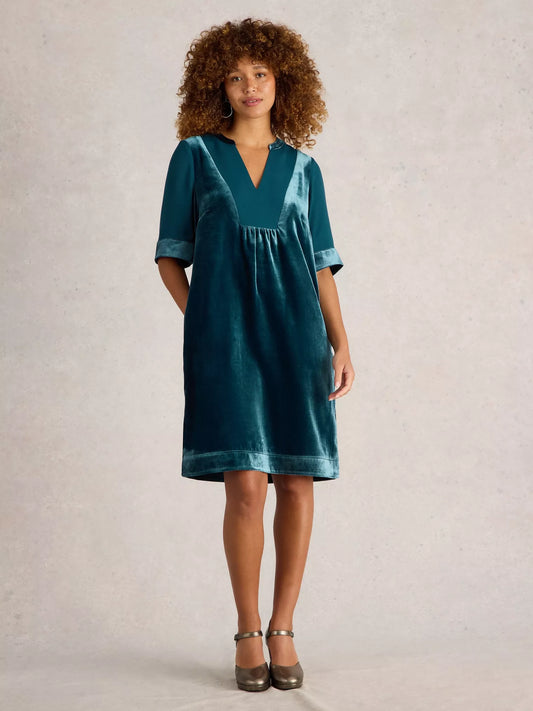 Ash Velvet Mix Dress by White Stuff in Dark Teal