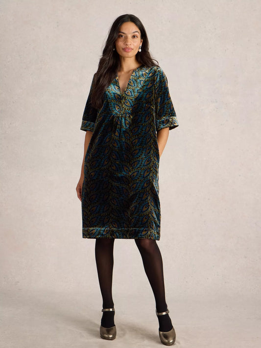 Ash Velvet Mix Dress by White Stuff in Teal Print