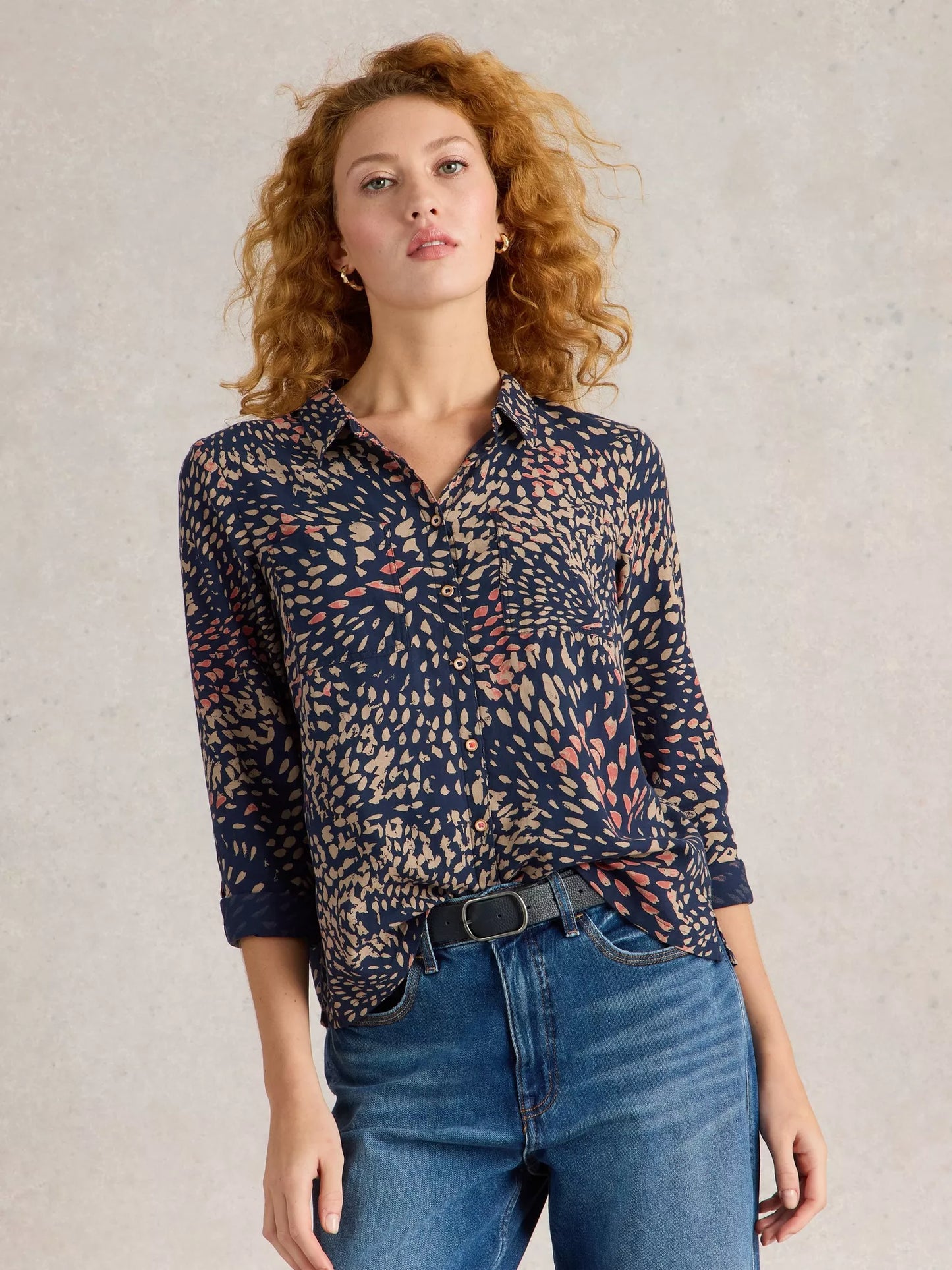 Sophie Organic Cotton Shirt by White Stuff in Navy