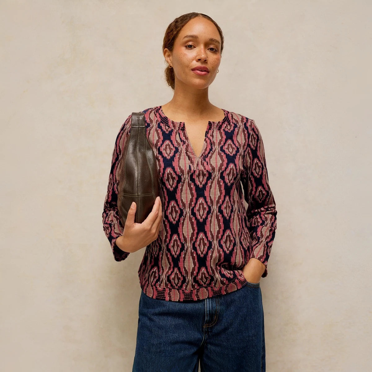 Weaver Notch Long Sleeve Tee by White Stuff in Pink Print