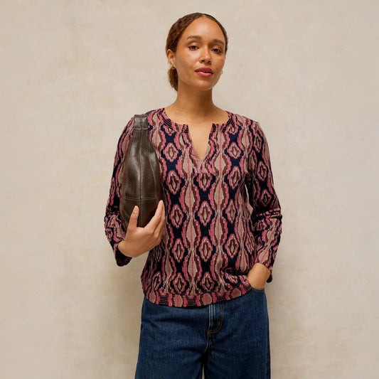 Weaver Notch Long Sleeve Tee by White Stuff in Pink Print
