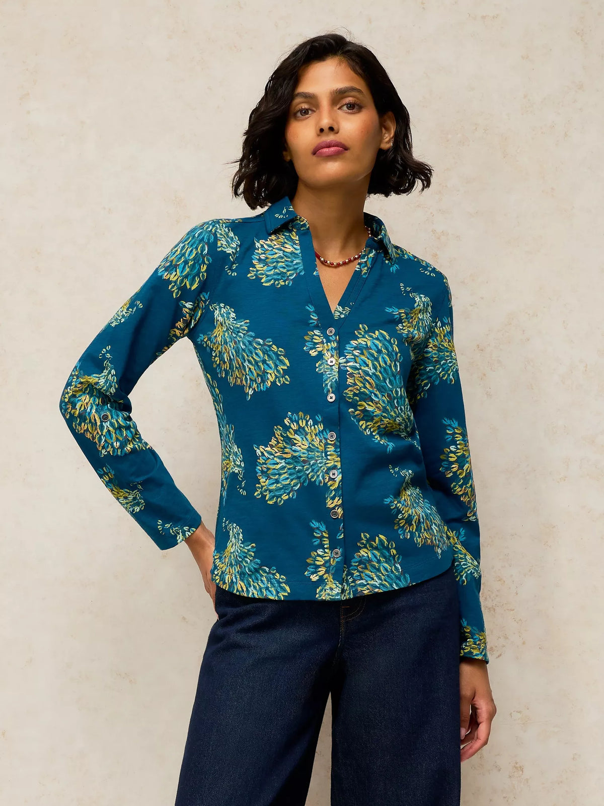 Annie Jersey Foil Shirt by White Stuff in Teal Print